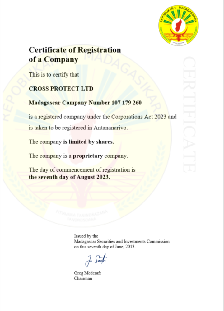 Madagascar business registration certificate Word and PDF template